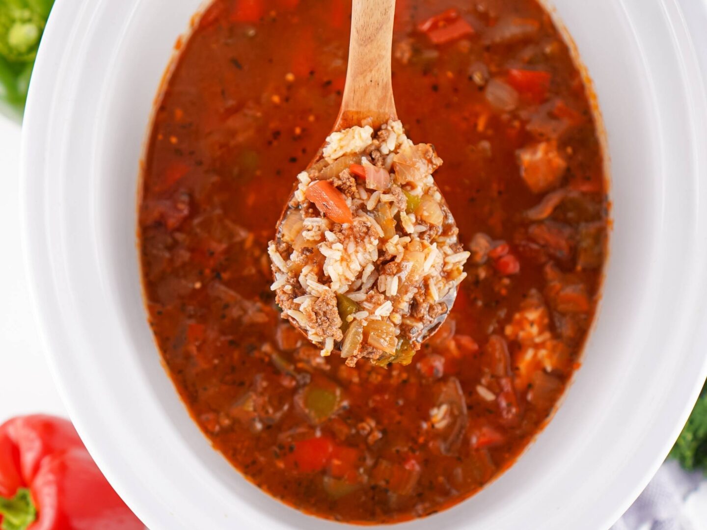stuffed pepper soup on spoon