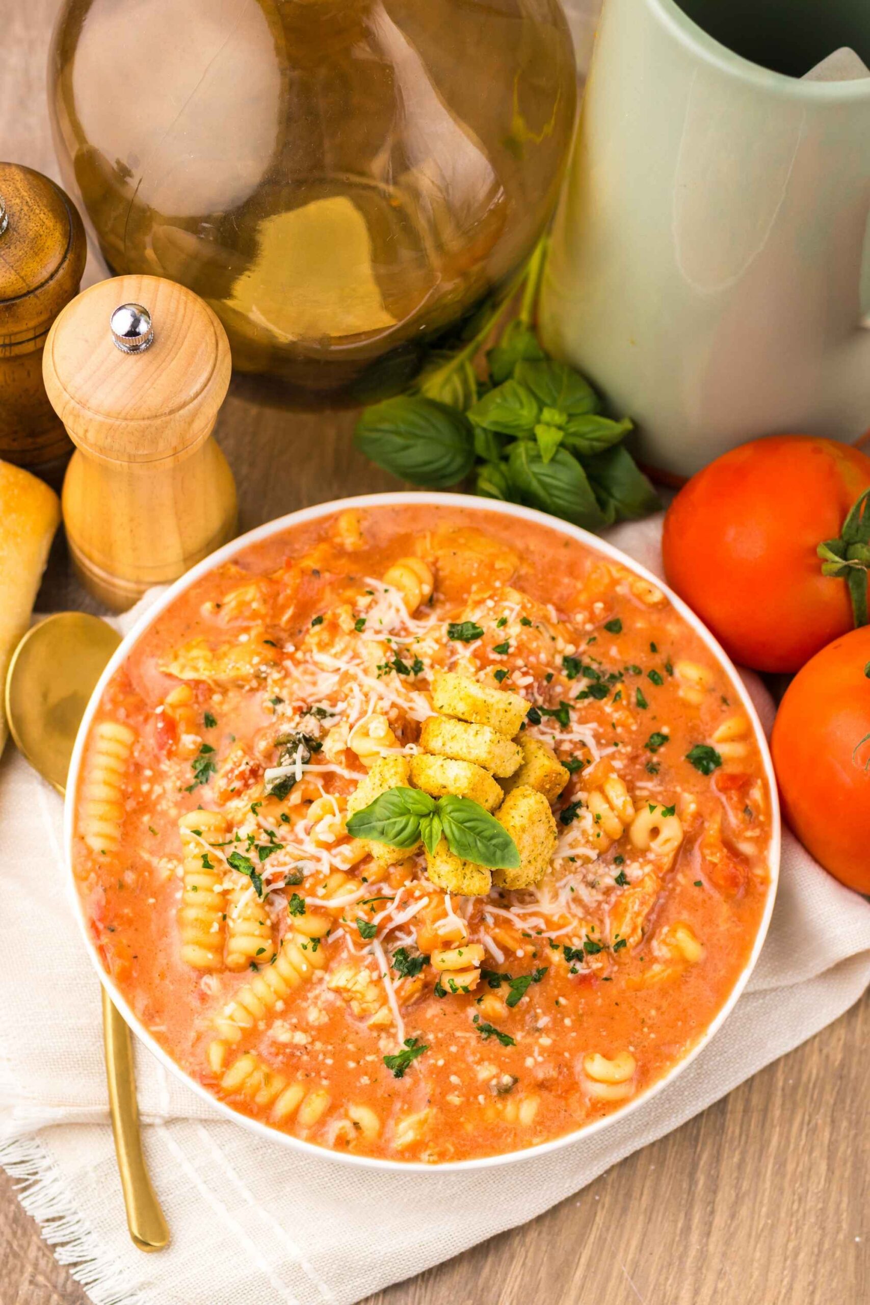 chicken parm soup in bowl