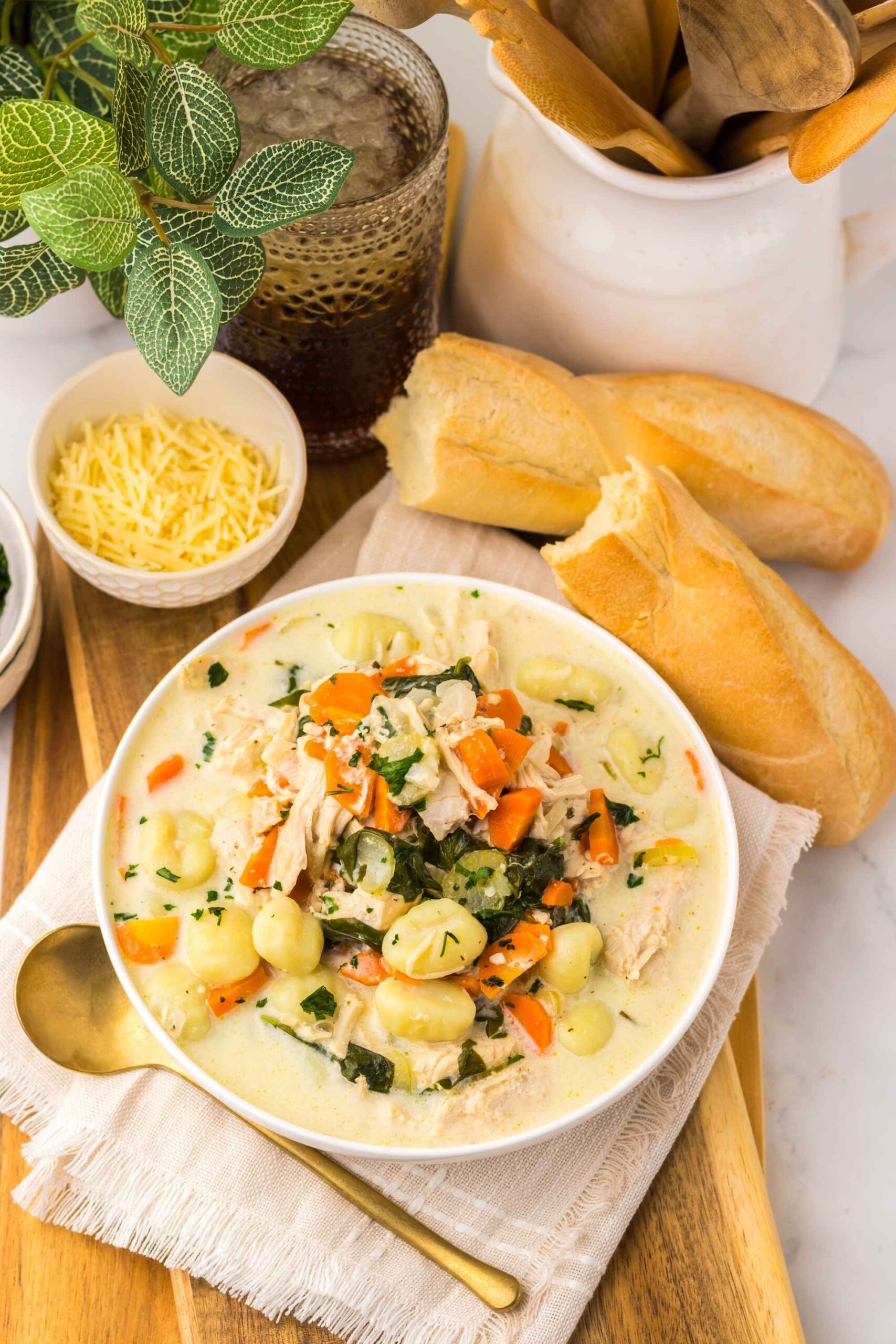 crockpot chicken gnocchi soup in bowl