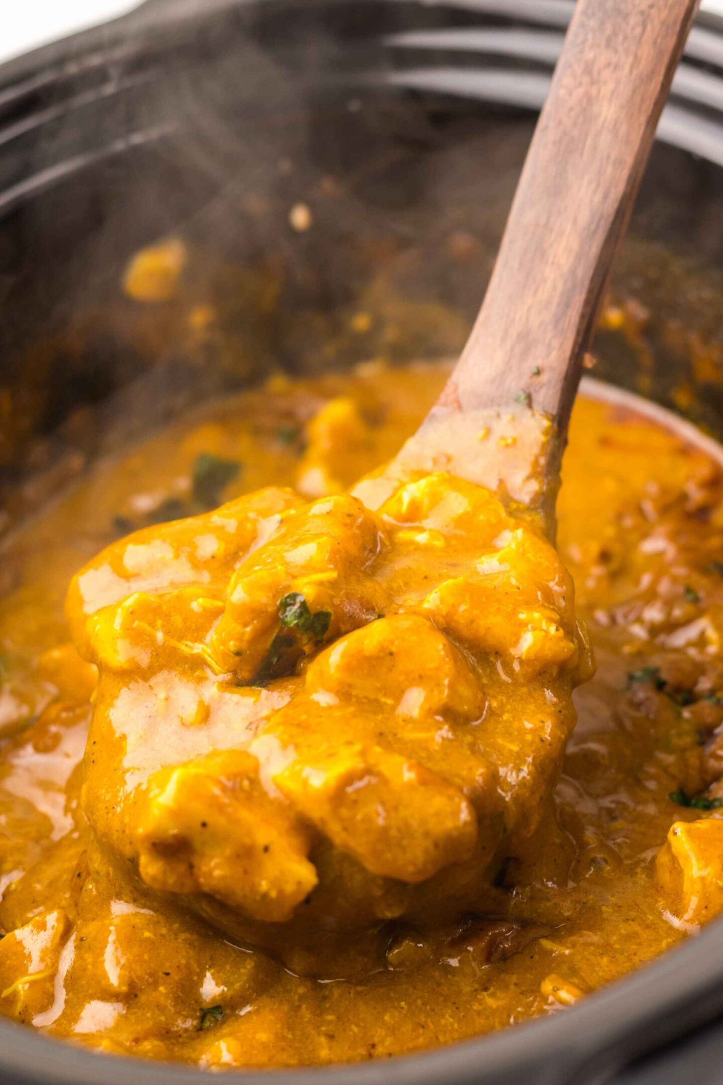 crockpot curry on spoon