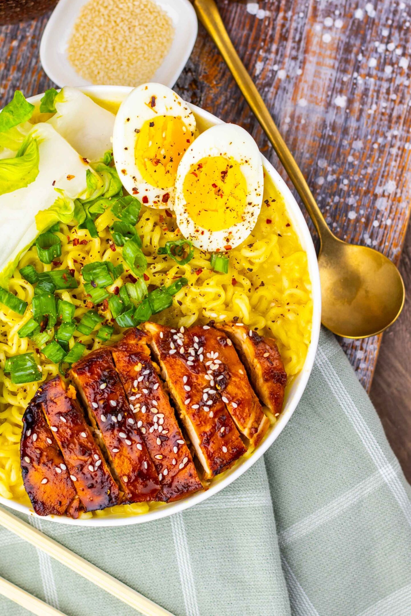 overhead chicken ramen