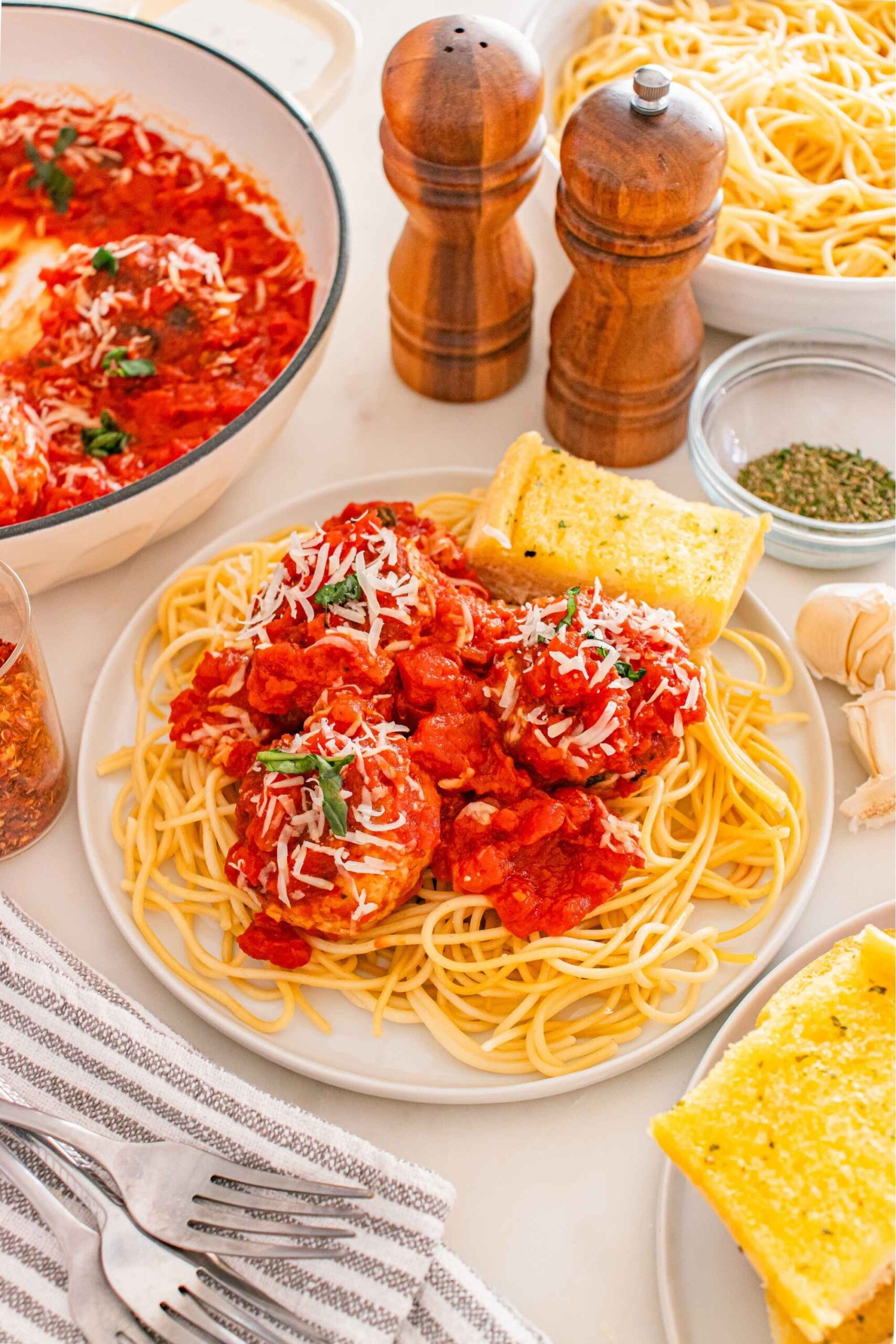 turkey meatballs over spaghetti