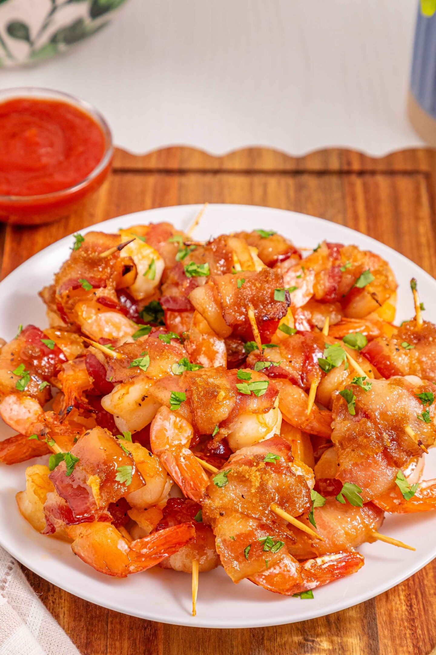 bacon wrapped shrimp on plate