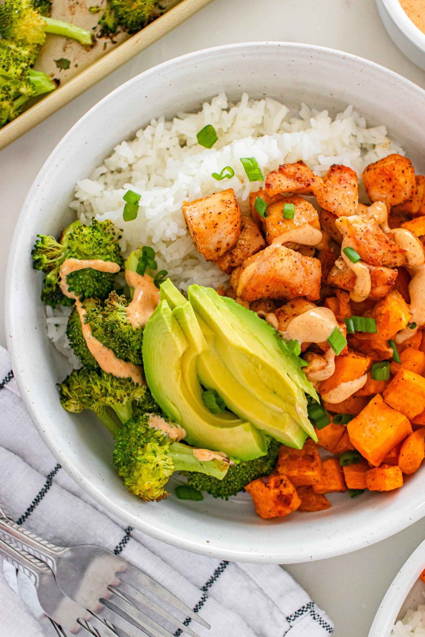 chicken sweet potato rice bowl