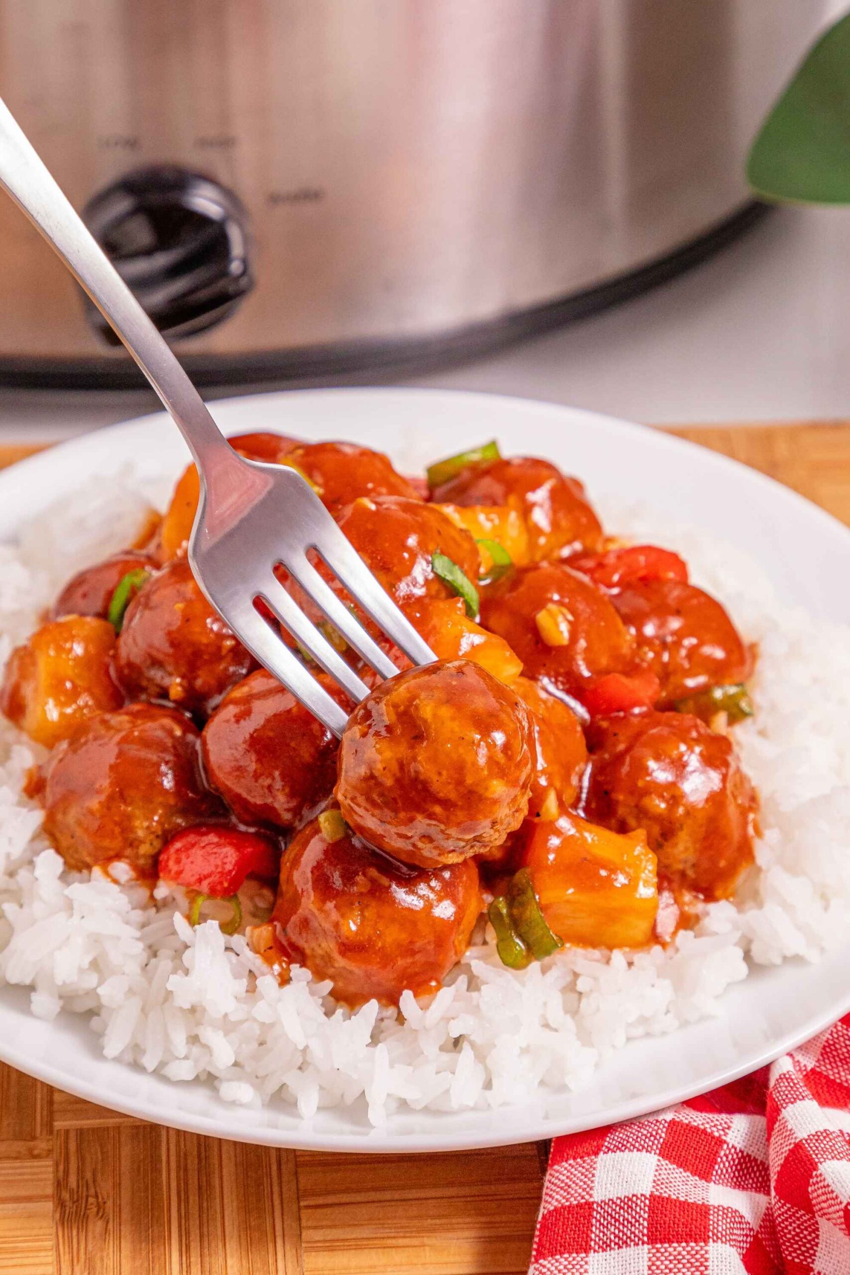 hawaiian meatballs on fork