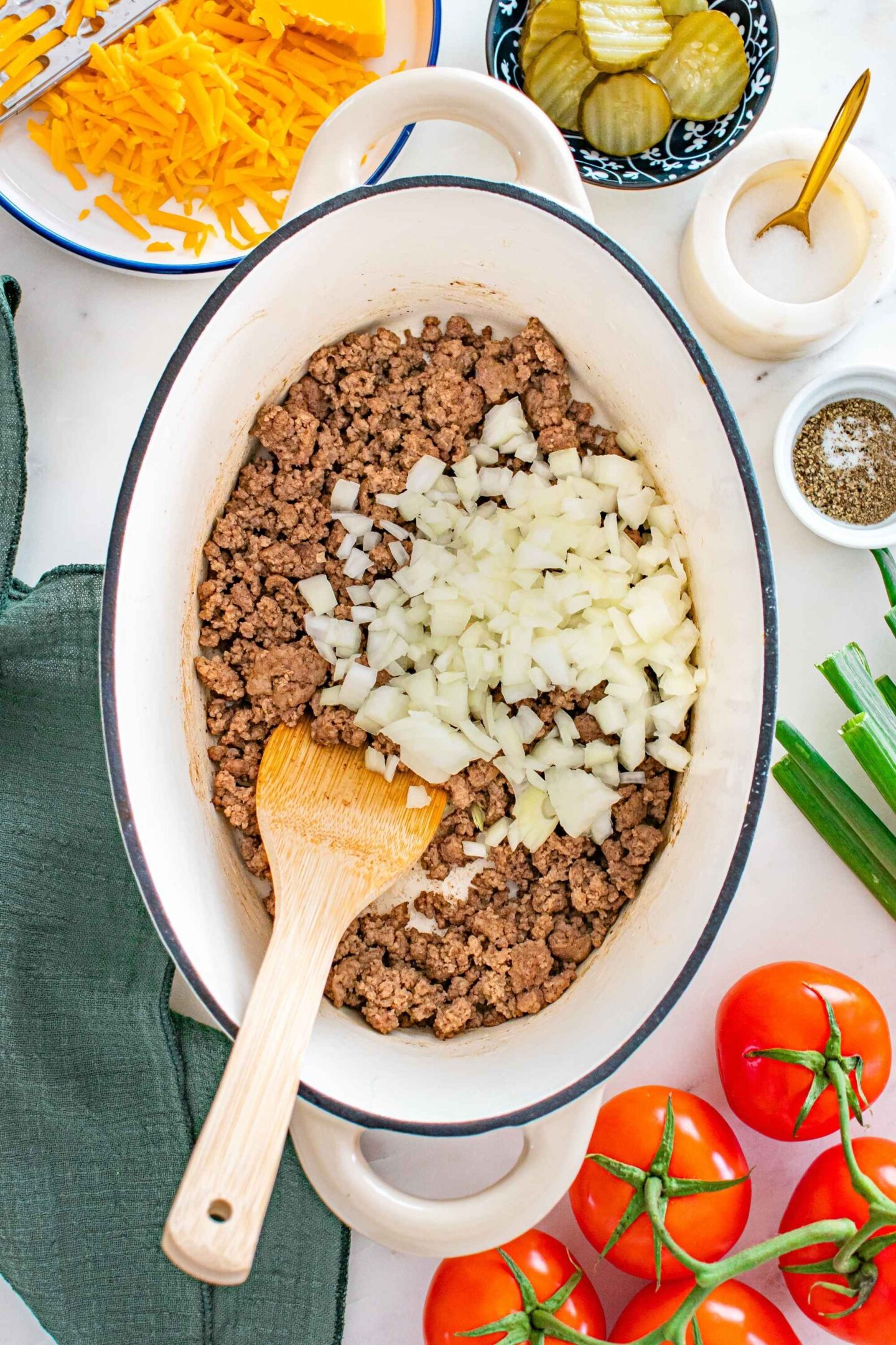 ground beef and onion for soup