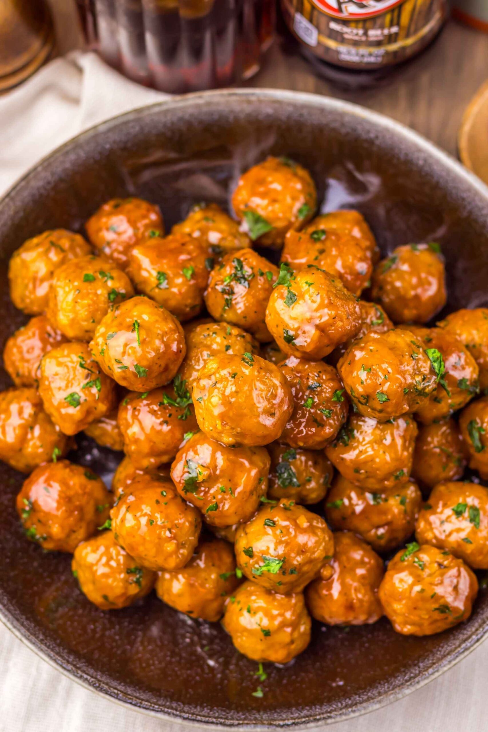 root beer meatballs in bowl