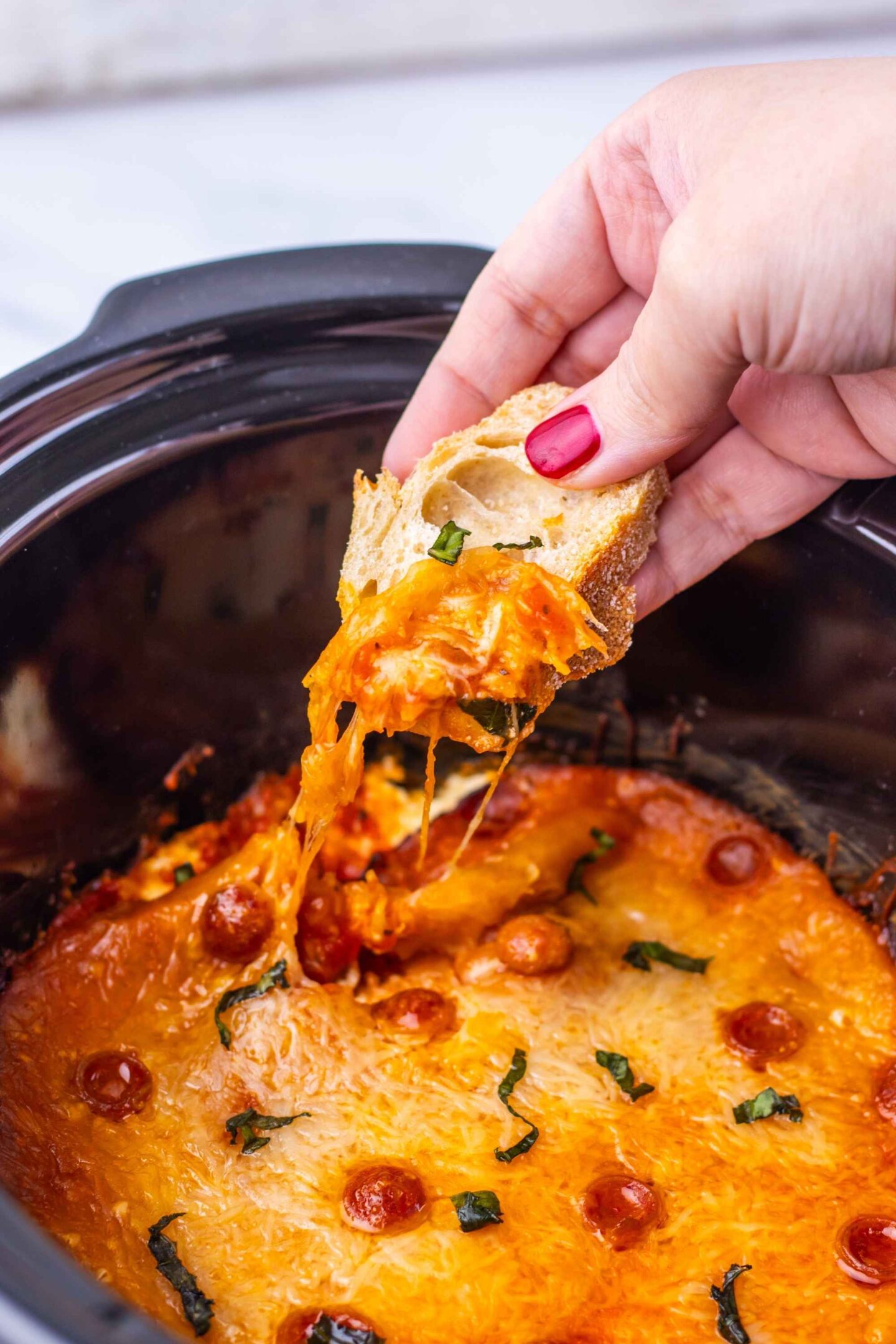 crockpot pizza dip scoop