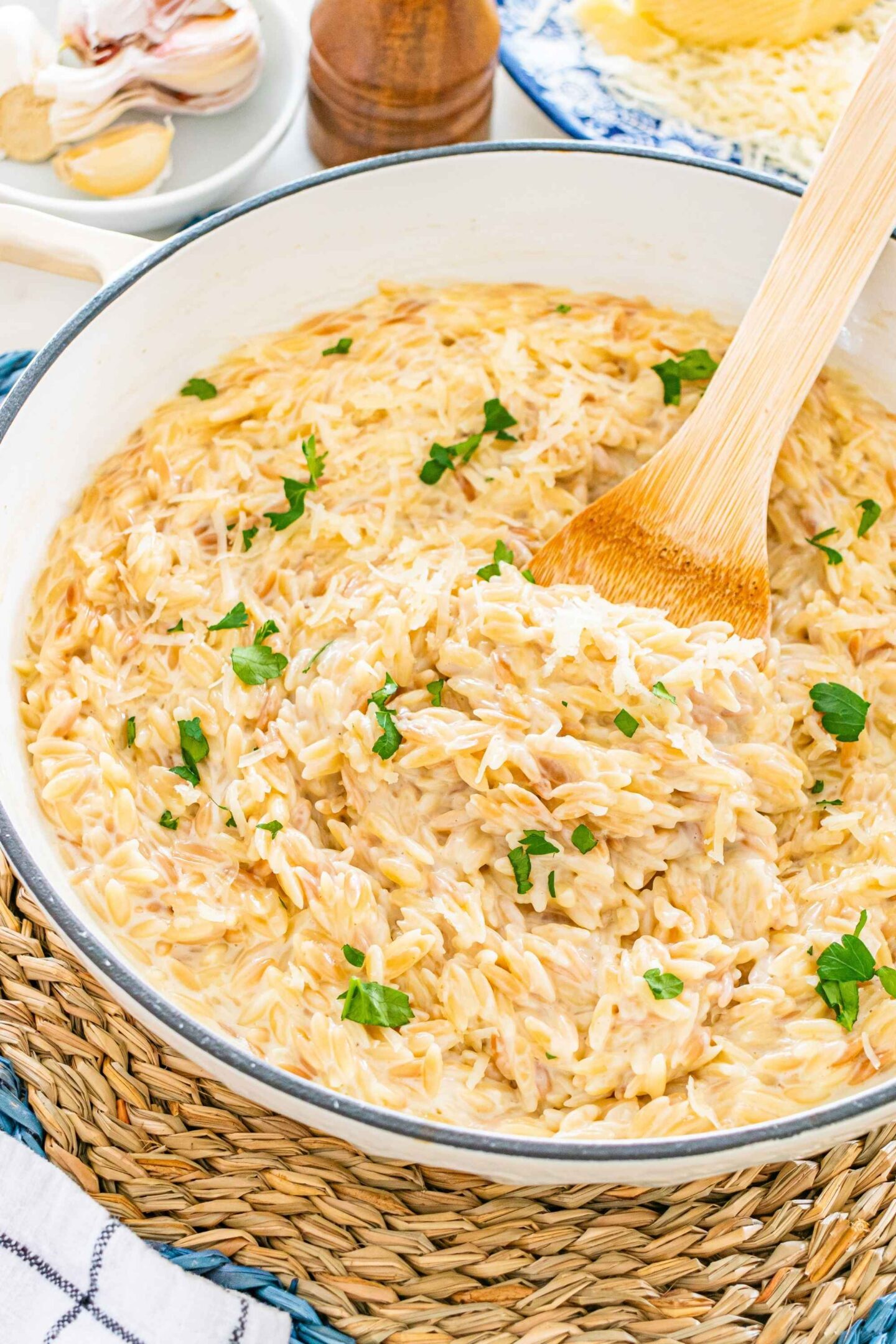 creamy garlic parmesan orzo