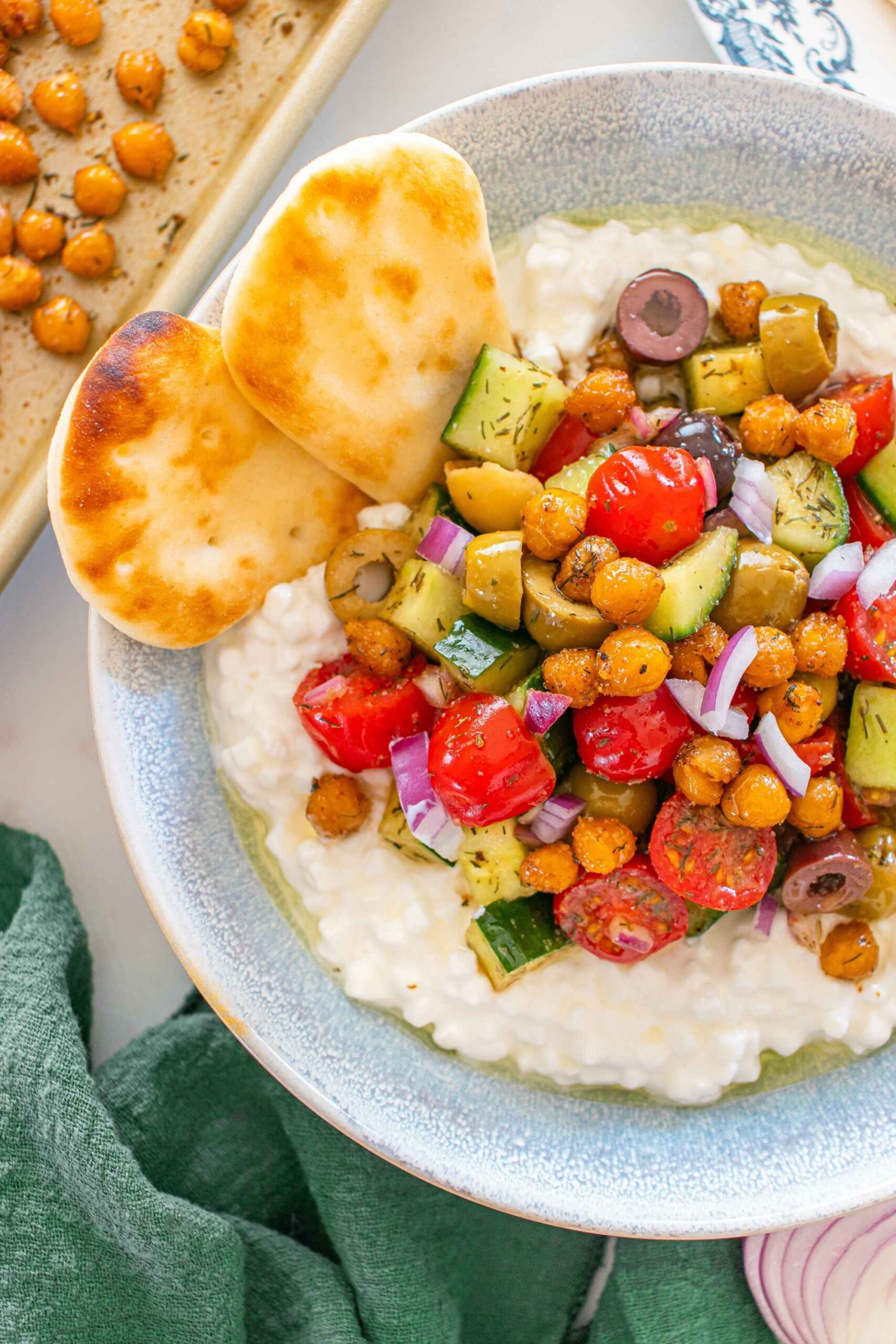 cottage cheese chickpea salad bowl
