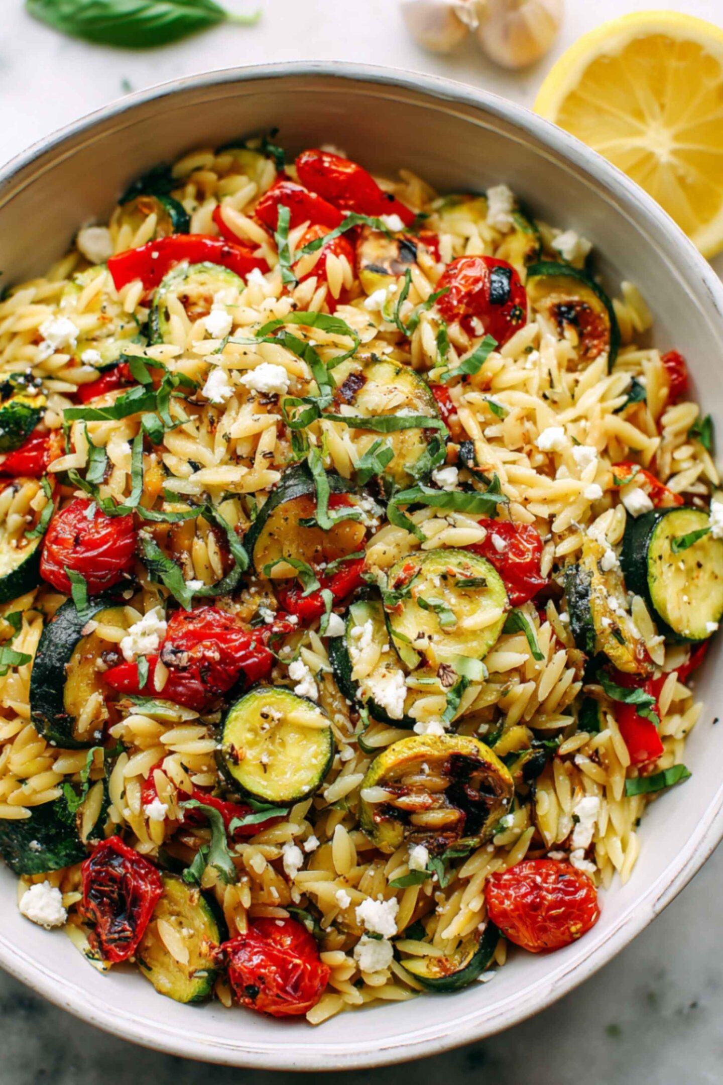 med roasted veggie orzo salad