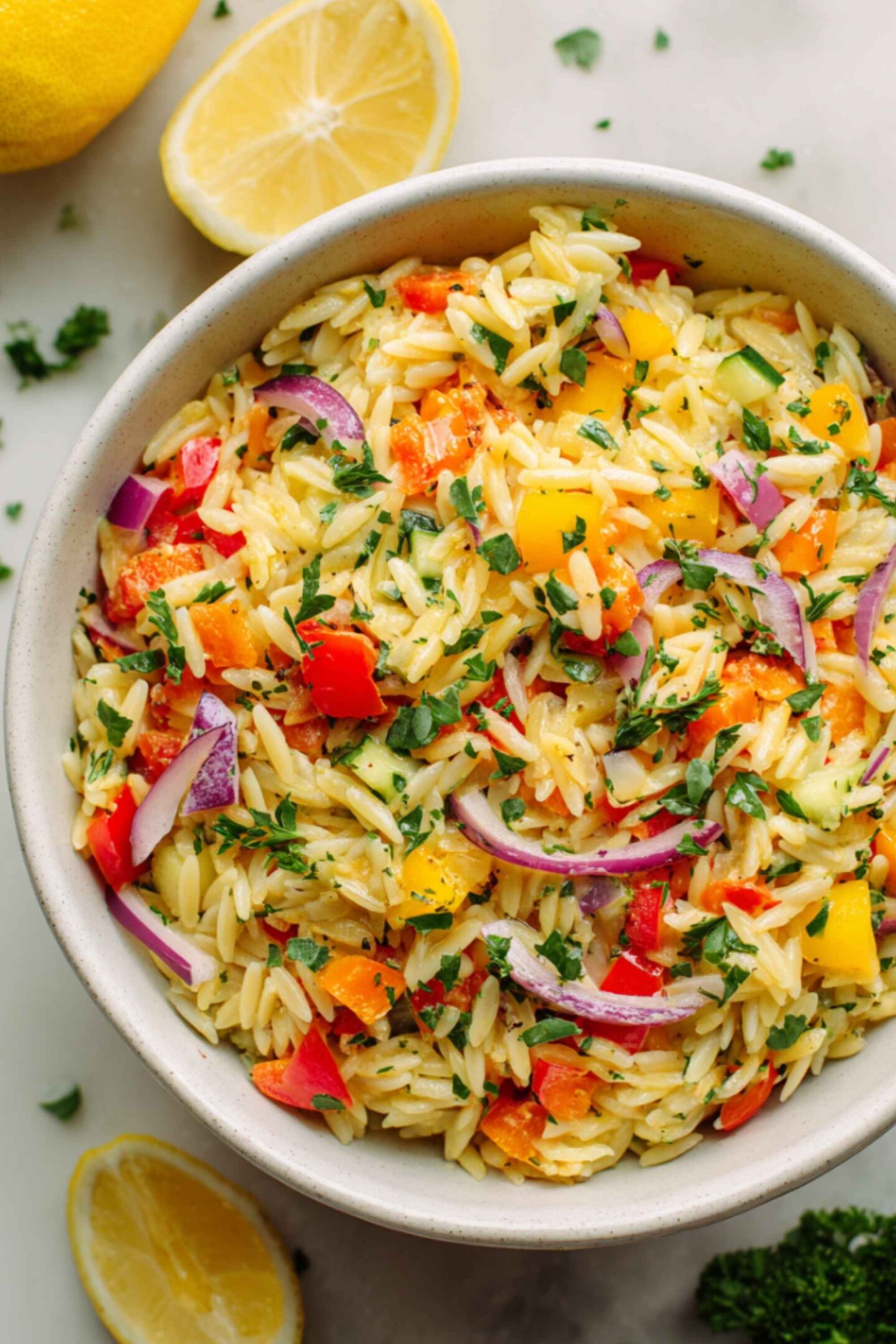 rainbow orzo salad